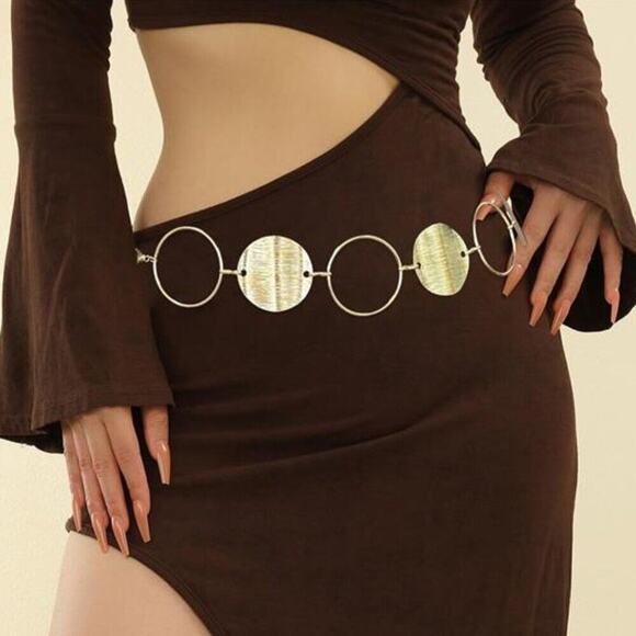Gold Circle Chain Belt for Women Curved Disc Waist Chain Adjustable 45 Inch main image 5
